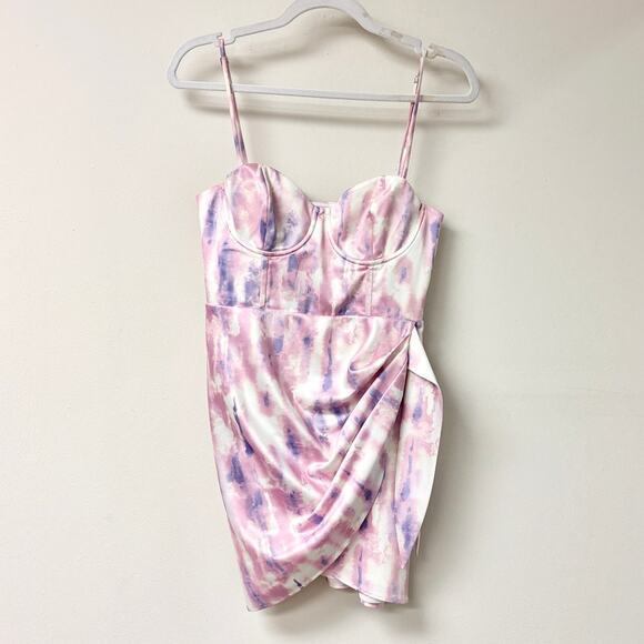 Michael Costello x Revolve Banks Tie Dye Underwired Mini Dress Purple Pink M - Picture 3 of 6